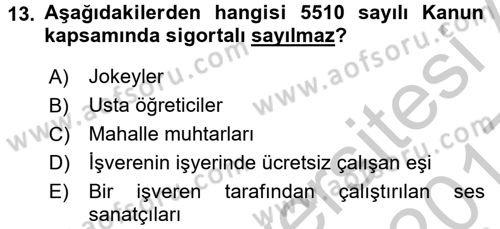 İş Ve Sosyal Güvenlik Hukuku Dersi 2016 - 2017 Yılı 3 Ders Sınav Soruları 13. Soru