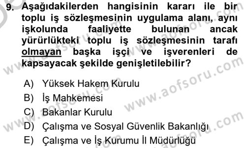 İş Ve Sosyal Güvenlik Hukuku Dersi 2016 - 2017 Yılı 3 Ders Sınav Soruları 9. Soru