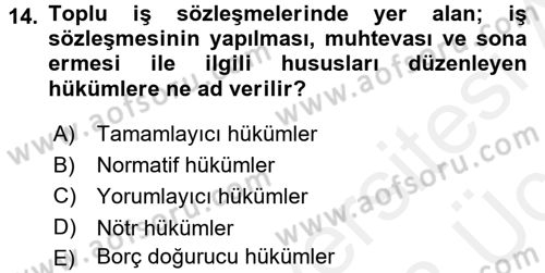 İş Ve Sosyal Güvenlik Hukuku Dersi 2017 - 2018 Yılı 3 Ders Sınavı 14. Soru