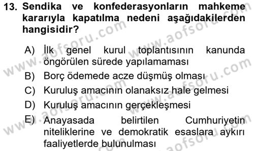 İş Ve Sosyal Güvenlik Hukuku Dersi 2018 - 2019 Yılı 3 Ders Sınavı 13. Soru