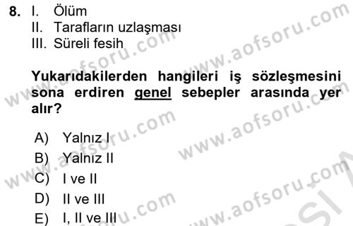 İş Ve Sosyal Güvenlik Hukuku Dersi 2018 - 2019 Yılı 3 Ders Sınavı 8. Soru