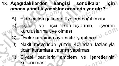 İş Ve Sosyal Güvenlik Hukuku Dersi 2018 - 2019 Yılı Yaz Okulu Sınav Soruları 13. Soru