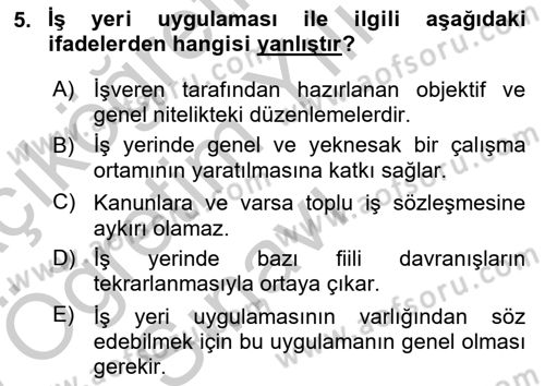 İş Ve Sosyal Güvenlik Hukuku Dersi 2018 - 2019 Yılı Yaz Okulu Sınav Soruları 5. Soru