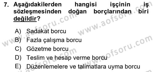 İş Ve Sosyal Güvenlik Hukuku Dersi 2018 - 2019 Yılı Yaz Okulu Sınav Soruları 7. Soru