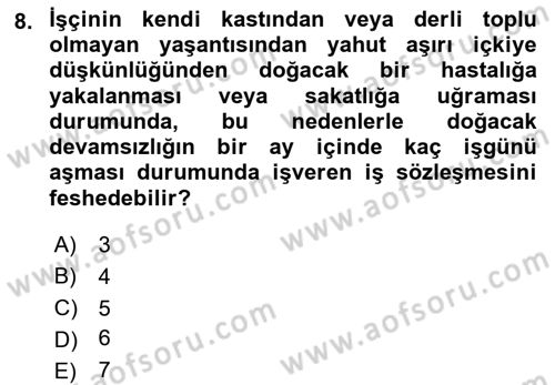 İş Ve Sosyal Güvenlik Hukuku Dersi 2021 - 2022 Yılı Yaz Okulu Sınavı 8. Soru