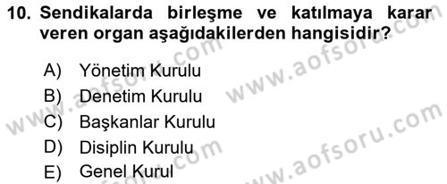 İş Ve Sosyal Güvenlik Hukuku Dersi 2022 - 2023 Yılı Yaz Okulu Sınav Soruları 10. Soru