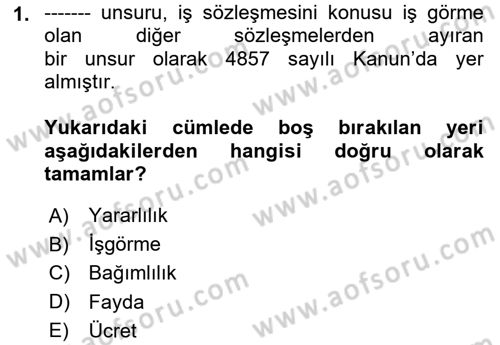 İş Ve Sosyal Güvenlik Hukuku Dersi 2023 - 2024 Yılı (Vize) Ara Sınavı 1. Soru