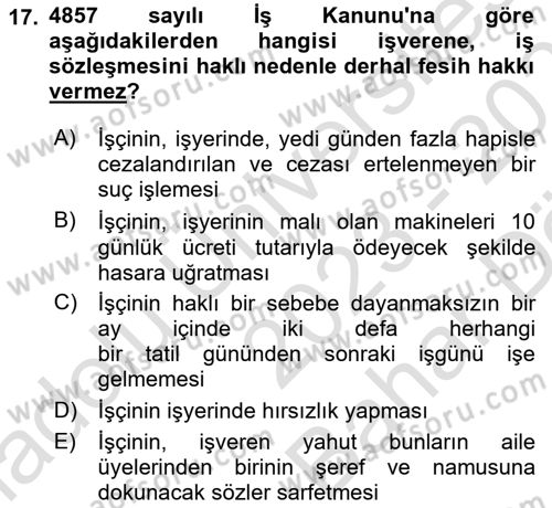 İş Ve Sosyal Güvenlik Hukuku Dersi 2023 - 2024 Yılı (Vize) Ara Sınavı 17. Soru