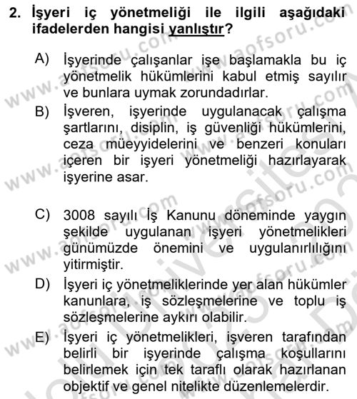 İş Ve Sosyal Güvenlik Hukuku Dersi 2023 - 2024 Yılı (Vize) Ara Sınavı 2. Soru