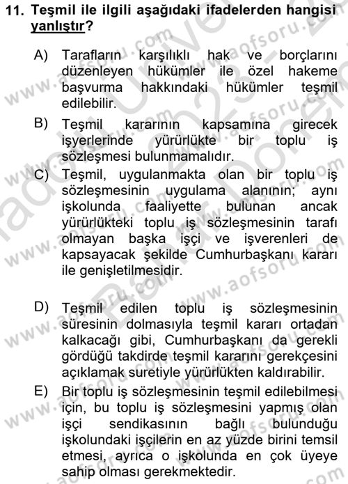 İş Ve Sosyal Güvenlik Hukuku Dersi 2023 - 2024 Yılı (Final) Dönem Sonu Sınav Soruları 11. Soru