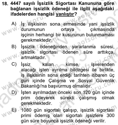İş Ve Sosyal Güvenlik Hukuku Dersi 2023 - 2024 Yılı (Final) Dönem Sonu Sınav Soruları 18. Soru