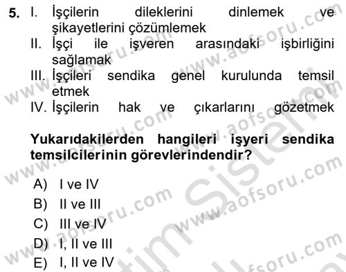 İş Ve Sosyal Güvenlik Hukuku Dersi 2023 - 2024 Yılı (Final) Dönem Sonu Sınav Soruları 5. Soru