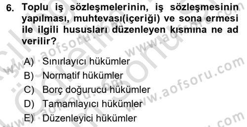 İş Ve Sosyal Güvenlik Hukuku Dersi 2023 - 2024 Yılı (Final) Dönem Sonu Sınav Soruları 6. Soru