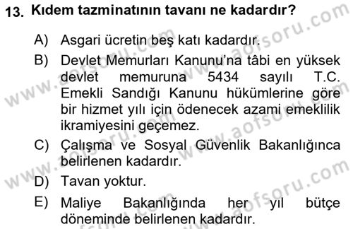 İş Ve Sosyal Güvenlik Hukuku Dersi 2024 - 2025 Yılı (Vize) Ara Sınav Soruları 13. Soru