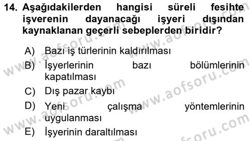 İş Ve Sosyal Güvenlik Hukuku Dersi 2024 - 2025 Yılı (Vize) Ara Sınav Soruları 14. Soru