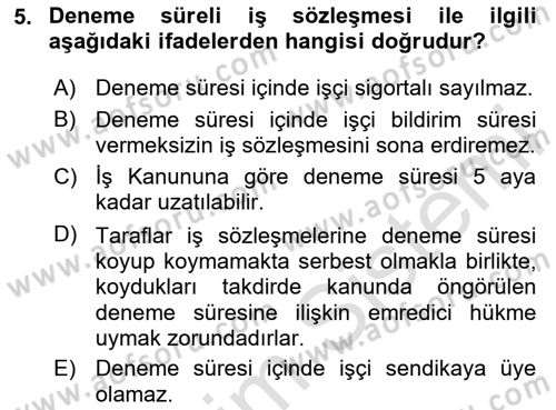 İş Ve Sosyal Güvenlik Hukuku Dersi 2024 - 2025 Yılı (Vize) Ara Sınav Soruları 5. Soru