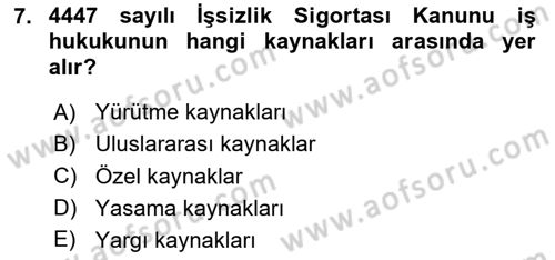 İş Ve Sosyal Güvenlik Hukuku Dersi 2024 - 2025 Yılı (Vize) Ara Sınav Soruları 7. Soru