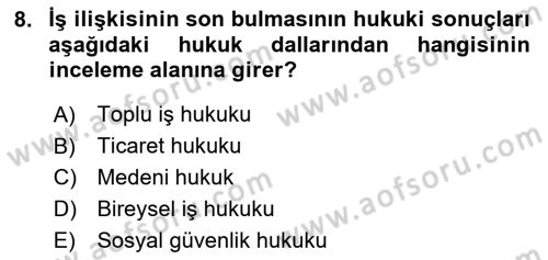 İş Ve Sosyal Güvenlik Hukuku Dersi 2024 - 2025 Yılı (Vize) Ara Sınav Soruları 8. Soru