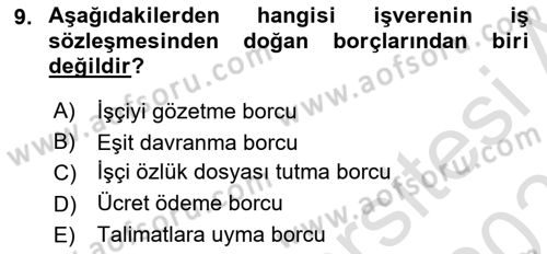 İş Ve Sosyal Güvenlik Hukuku Dersi 2024 - 2025 Yılı (Vize) Ara Sınav Soruları 9. Soru