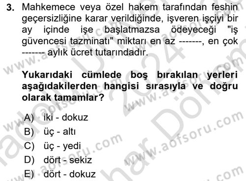 İş Ve Sosyal Güvenlik Hukuku Dersi 2024 - 2025 Yılı (Final) Dönem Sonu Sınav Soruları 3. Soru