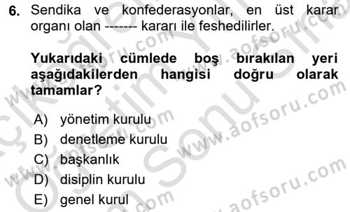 İş Ve Sosyal Güvenlik Hukuku Dersi 2024 - 2025 Yılı (Final) Dönem Sonu Sınav Soruları 6. Soru