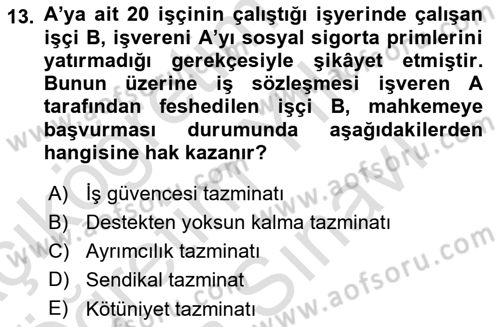 İş Ve Sosyal Güvenlik Hukuku Dersi 2025 - 2026 Yılı (Vize) Ara Sınav Soruları 13. Soru
