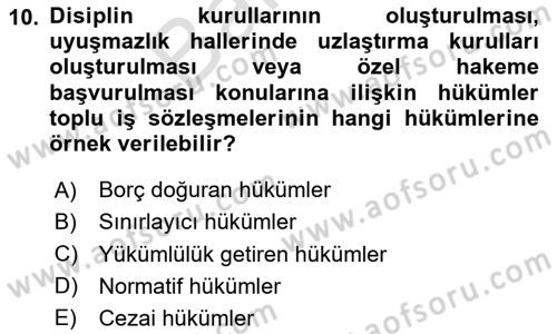 İş Ve Sosyal Güvenlik Hukuku Dersi 2025 - 2026 Yılı (Final) Dönem Sonu Sınav Soruları 10. Soru
