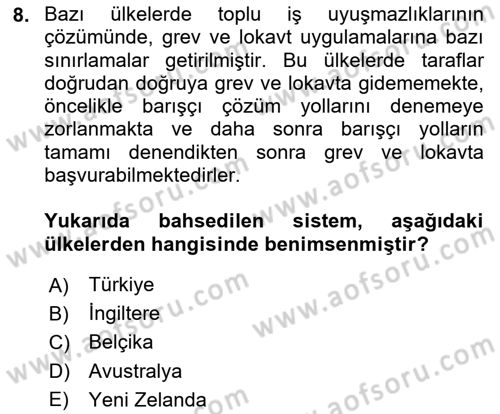 İş Ve Sosyal Güvenlik Hukuku Dersi 2025 - 2026 Yılı (Final) Dönem Sonu Sınav Soruları 8. Soru