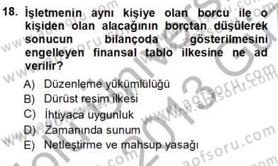 Muhasebe ve Hukuk Dersi 2012 - 2013 Yılı (Vize) Ara Sınav Soruları 18. Soru