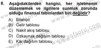 Muhasebe ve Hukuk Dersi 2012 - 2013 Yılı (Final) Dönem Sonu Sınav Soruları 8. Soru