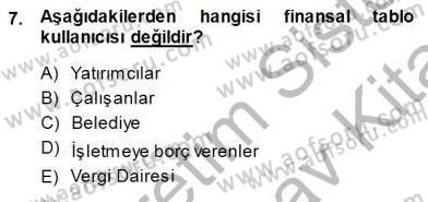 Muhasebe ve Hukuk Dersi 2013 - 2014 Yılı (Final) Dönem Sonu Sınav Soruları 7. Soru