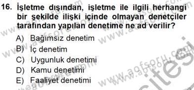 Muhasebe ve Hukuk Dersi 2013 - 2014 Yılı Tek Ders Sınav Soruları 16. Soru