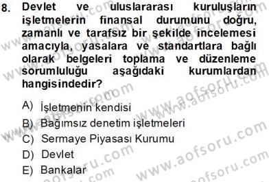 Muhasebe ve Hukuk Dersi 2013 - 2014 Yılı Tek Ders Sınav Soruları 8. Soru