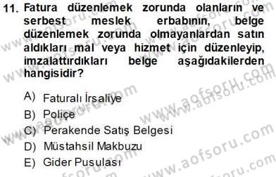 Muhasebe ve Hukuk Dersi 2014 - 2015 Yılı (Vize) Ara Sınav Soruları 11. Soru