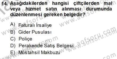 Muhasebe ve Hukuk Dersi 2014 - 2015 Yılı (Vize) Ara Sınav Soruları 14. Soru