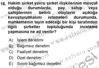 Muhasebe ve Hukuk Dersi 2015 - 2016 Yılı (Final) Dönem Sonu Sınav Soruları 16. Soru
