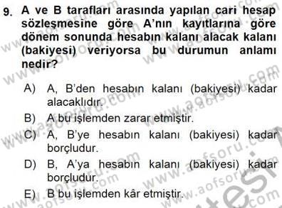 Muhasebe ve Hukuk Dersi 2015 - 2016 Yılı (Final) Dönem Sonu Sınav Soruları 9. Soru