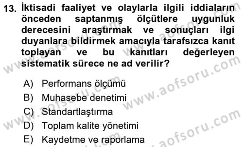 Muhasebe ve Hukuk Dersi 2017 - 2018 Yılı 3 Ders Sınav Soruları 13. Soru