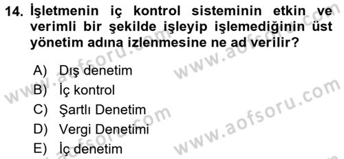 Muhasebe ve Hukuk Dersi 2017 - 2018 Yılı 3 Ders Sınav Soruları 14. Soru