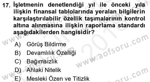 Muhasebe ve Hukuk Dersi 2017 - 2018 Yılı 3 Ders Sınav Soruları 17. Soru
