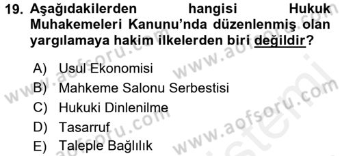 Muhasebe ve Hukuk Dersi 2017 - 2018 Yılı 3 Ders Sınav Soruları 19. Soru