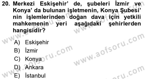Muhasebe ve Hukuk Dersi 2017 - 2018 Yılı 3 Ders Sınav Soruları 20. Soru