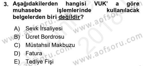 Muhasebe ve Hukuk Dersi 2017 - 2018 Yılı 3 Ders Sınav Soruları 3. Soru