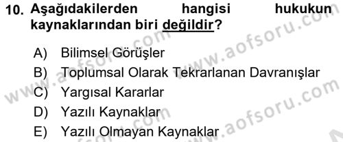 Muhasebe ve Hukuk Dersi 2017 - 2018 Yılı (Vize) Ara Sınav Soruları 10. Soru