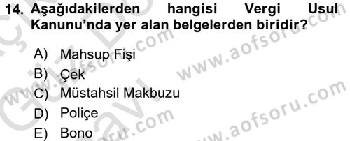 Muhasebe ve Hukuk Dersi 2017 - 2018 Yılı (Vize) Ara Sınav Soruları 14. Soru