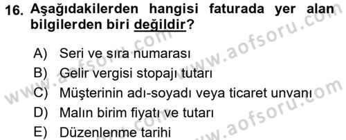 Muhasebe ve Hukuk Dersi 2017 - 2018 Yılı (Vize) Ara Sınav Soruları 16. Soru