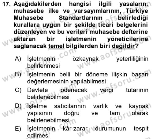 Muhasebe ve Hukuk Dersi 2017 - 2018 Yılı (Vize) Ara Sınav Soruları 17. Soru