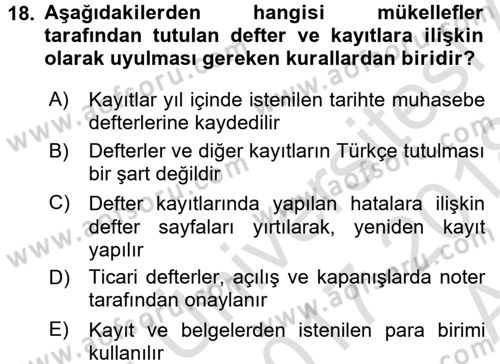 Muhasebe ve Hukuk Dersi 2017 - 2018 Yılı (Vize) Ara Sınav Soruları 18. Soru