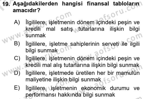 Muhasebe ve Hukuk Dersi 2017 - 2018 Yılı (Vize) Ara Sınav Soruları 19. Soru