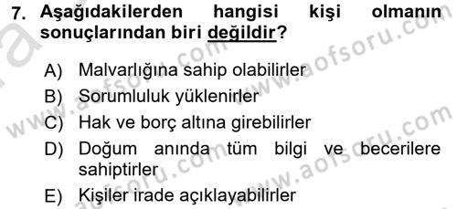 Muhasebe ve Hukuk Dersi 2017 - 2018 Yılı (Vize) Ara Sınav Soruları 7. Soru